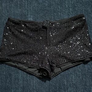 Superdown Shimmering Black Sequin Shorts